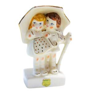 Knox Imperial Figuerine Girl Boy Umbrella Singing In The Rain Gold Vtg Label